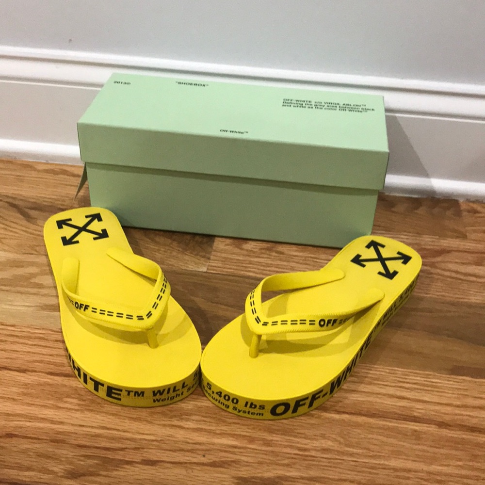 Yellow Off White flip flops